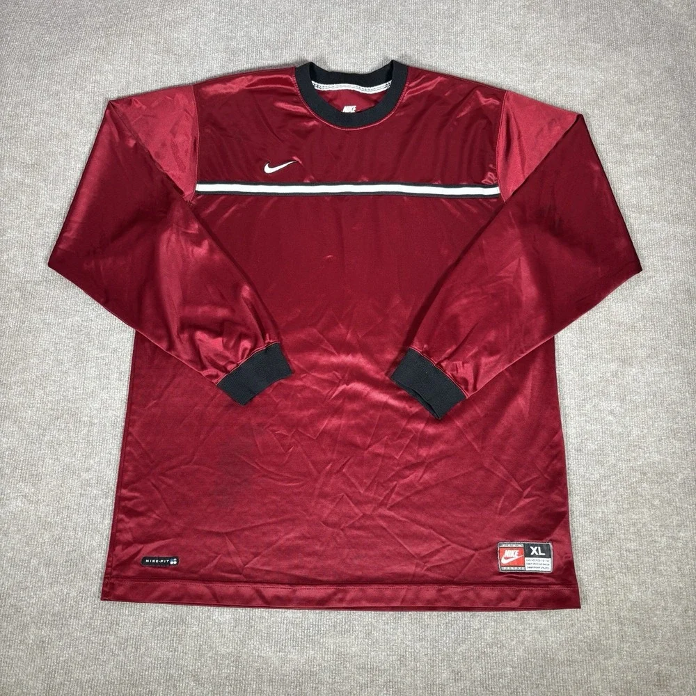 Vintage 90s Nike Jersey Shirt Mens XL Long Sleeve Red Striped‎ Distressed Skater